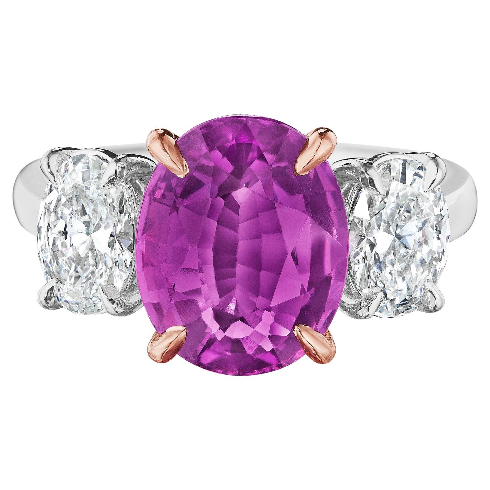 GIA Certified 4.09 Carat Oval Pink Sapphire and 1.23 Carat Diamond Ring