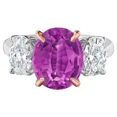 GIA-zertifizierter 4,09 Karat ovaler rosa Saphir und 1,23 Karat Diamantring