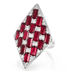 GIA Certified 4.09 Carat Unheated Rubies & Diamonds Cluster Ring Set in Platinum