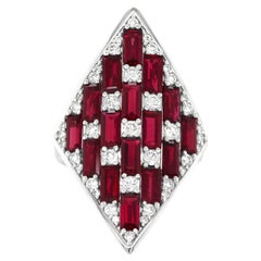 GIA Certified 4.09 Carat Unheated Rubies & Diamonds Cluster Ring Set in Platinum