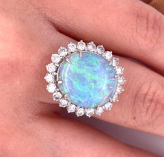 GIA Certified 4.09-Carat White Opal and Diamond Halo in Platinum and Gold Ring