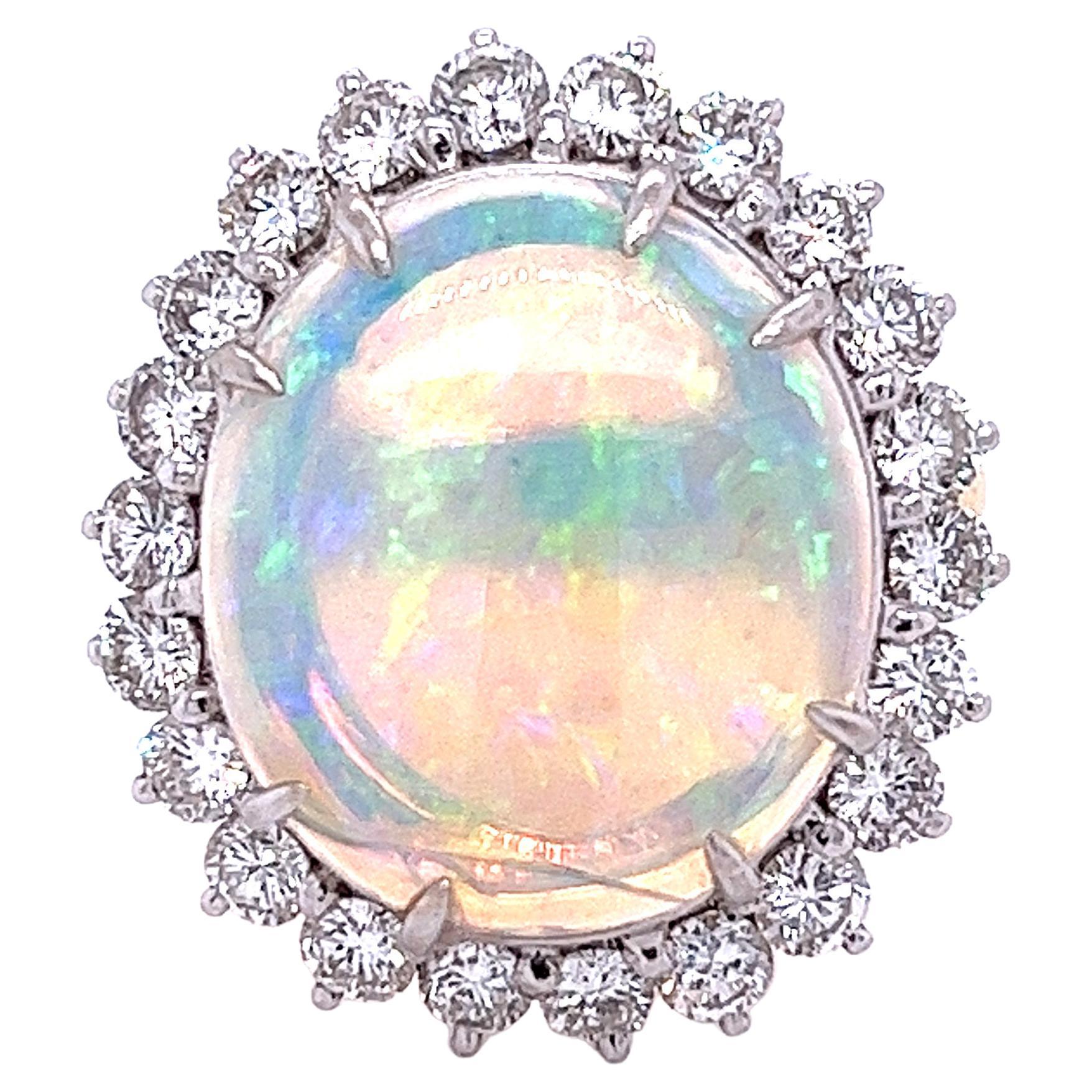 GIA Certified 4.09-carat White Opal and Diamond Halo in Platinum and Gold Ring For Sale