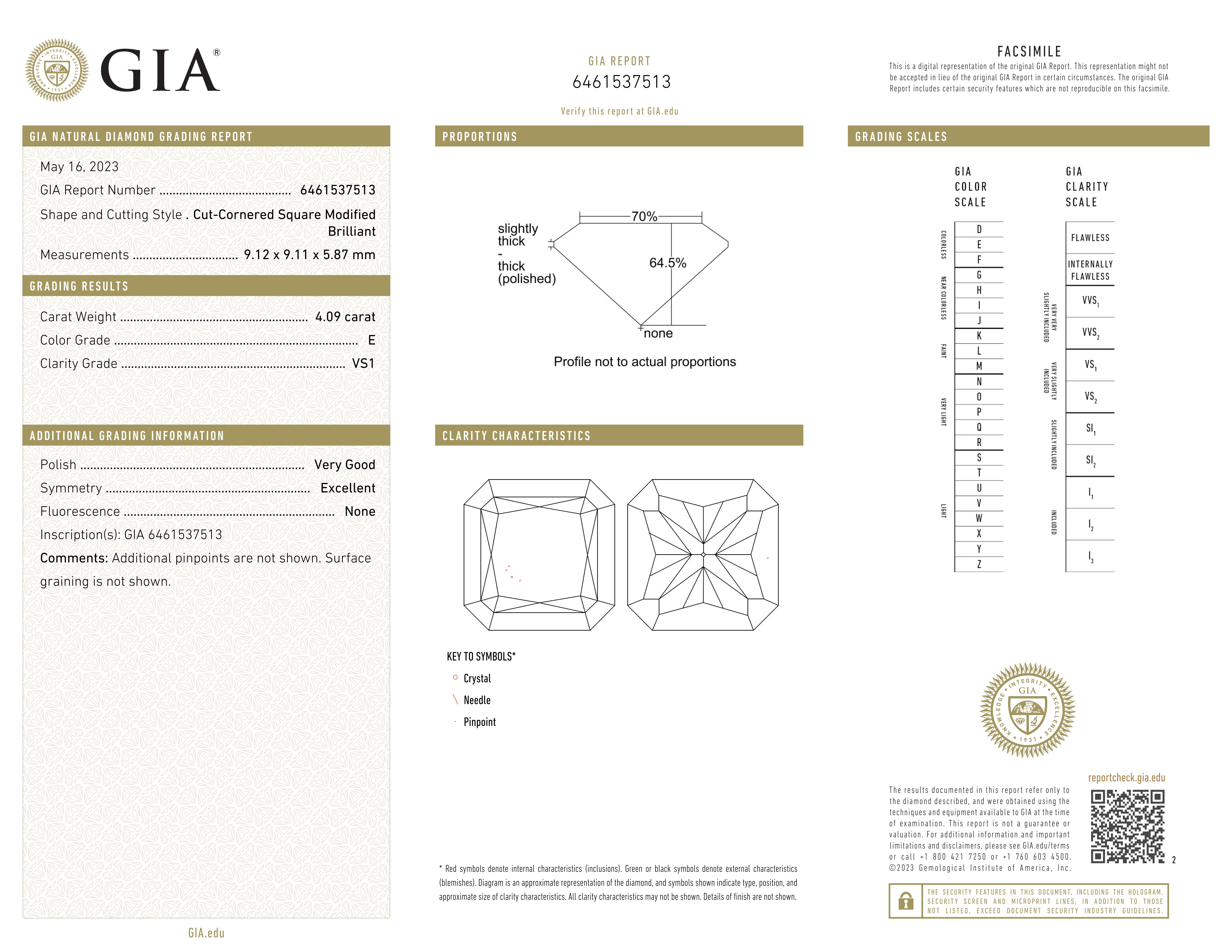 Taille radiant Certifié GIA, 4.09 ct. Bague en platine avec diamant radiant en vente