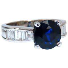 GIA Certified 4.09ct Natural Round No Heat Sapphire Diamond Ring Unheated 14kt*