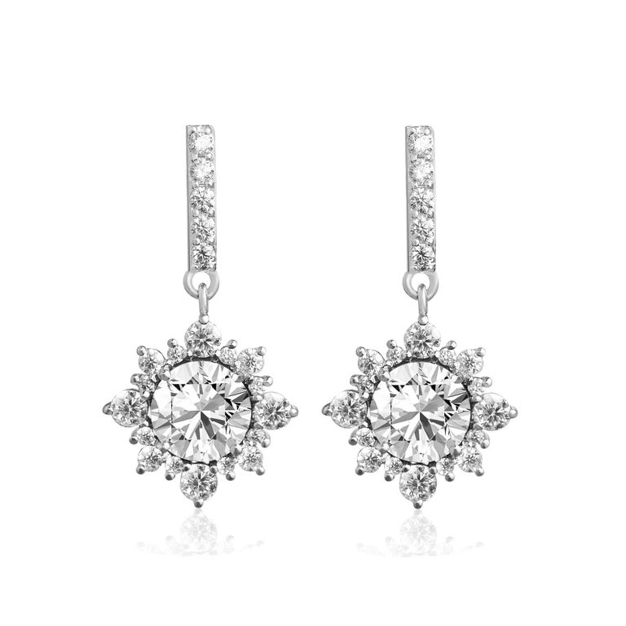 GIA Report Certified 2 carat Art Deco Diamond Round Cut Drop Dangle Earrings en vente 3