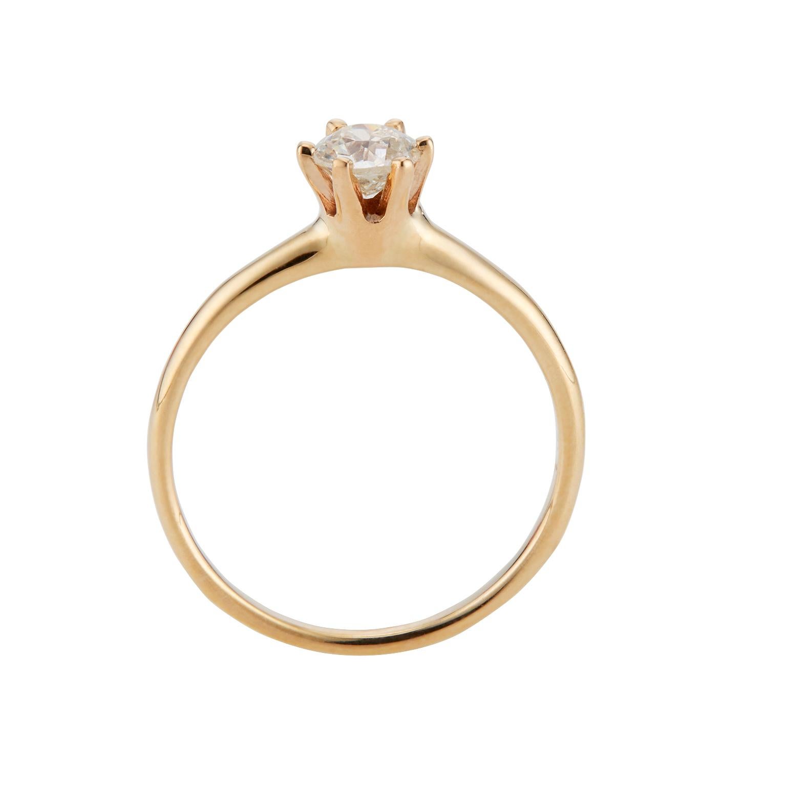 Old European Cut GIA Certified .41 Carat Diamond Yellow Gold Solitaire Engagement Ring For Sale