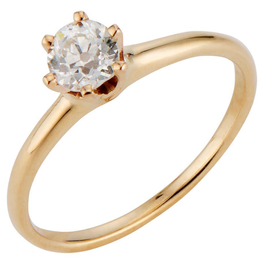 Bague de fiançailles solitaire en or jaune avec diamants de 0,41 carat certifiés GIA
