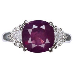 GIA Certified 4.1 Carat Kashmir No Heat Natural Ruby 18 Karat White Gold Ring