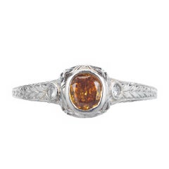 GIA Certified .41 Carat Natural Orange Diamond Platinum Engagement Ring