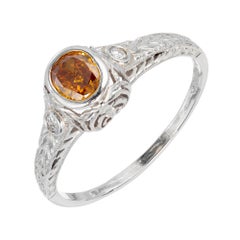 GIA Certified .41 Carat Natural Orange Diamond Platinum Engagement Ring