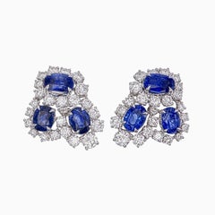 Pendientes de zafiro azul y diamantes de 18 quilates, certificados por el GIA, de 4,10 quilates y oro de 18 quilates W