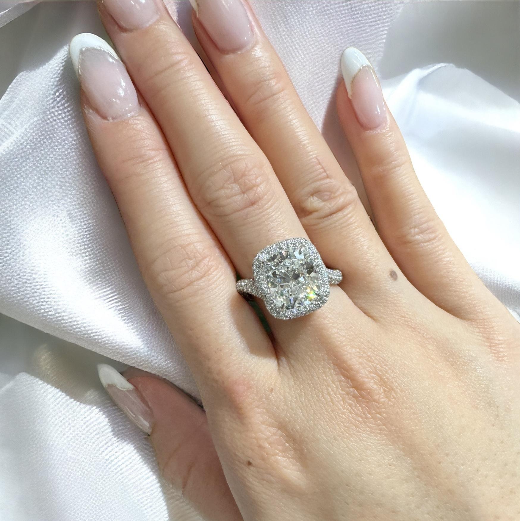 Bague de fiançailles tourbillon avec diamant taille coussin de 4,10 carats certifié GIA H/VS1 Neuf - En vente à Miami, FL