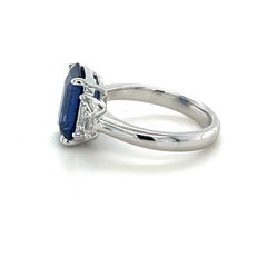 GIA Certified 4.10 Carat Emerald Cut Ceylon Sapphire & Diamond Ring in Platinum