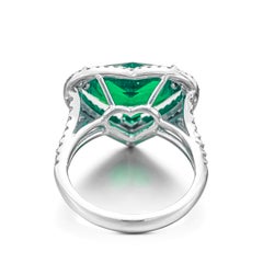 GIA Certified 4.10 Carat Heart Shape Colombian Emerald Double Halo Diamond Ring