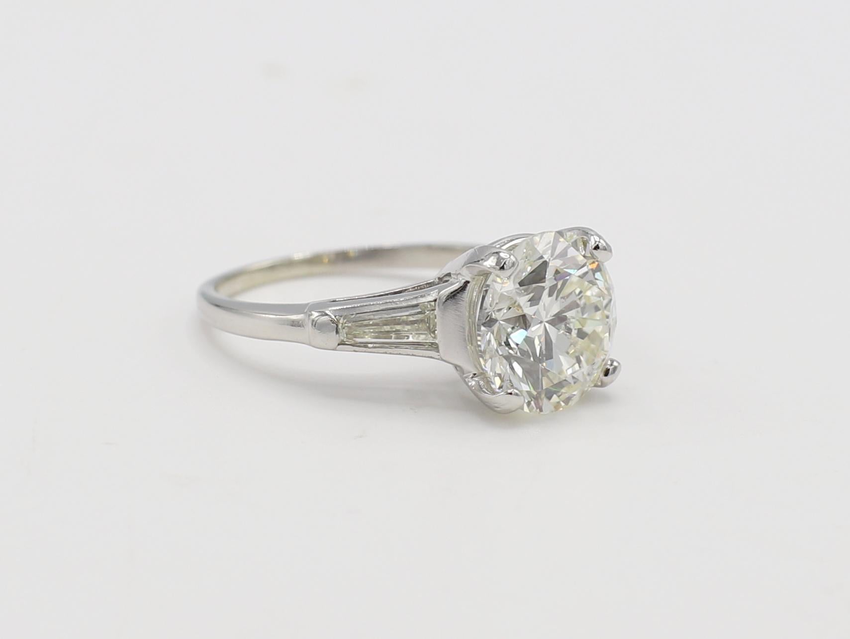 Round Cut GIA Certified 4.10 Carat L SI2 Round Natural Diamond Platinum Engagement Ring