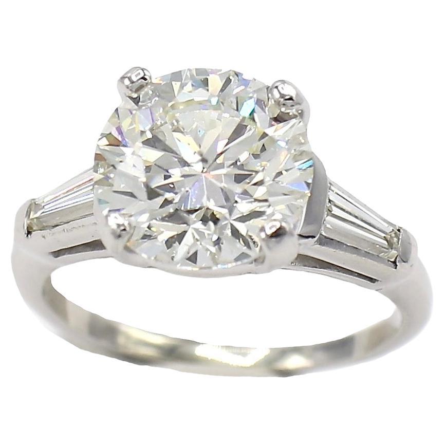 GIA Certified 4.10 Carat L SI2 Round Diamond Platinum Engagement Ring