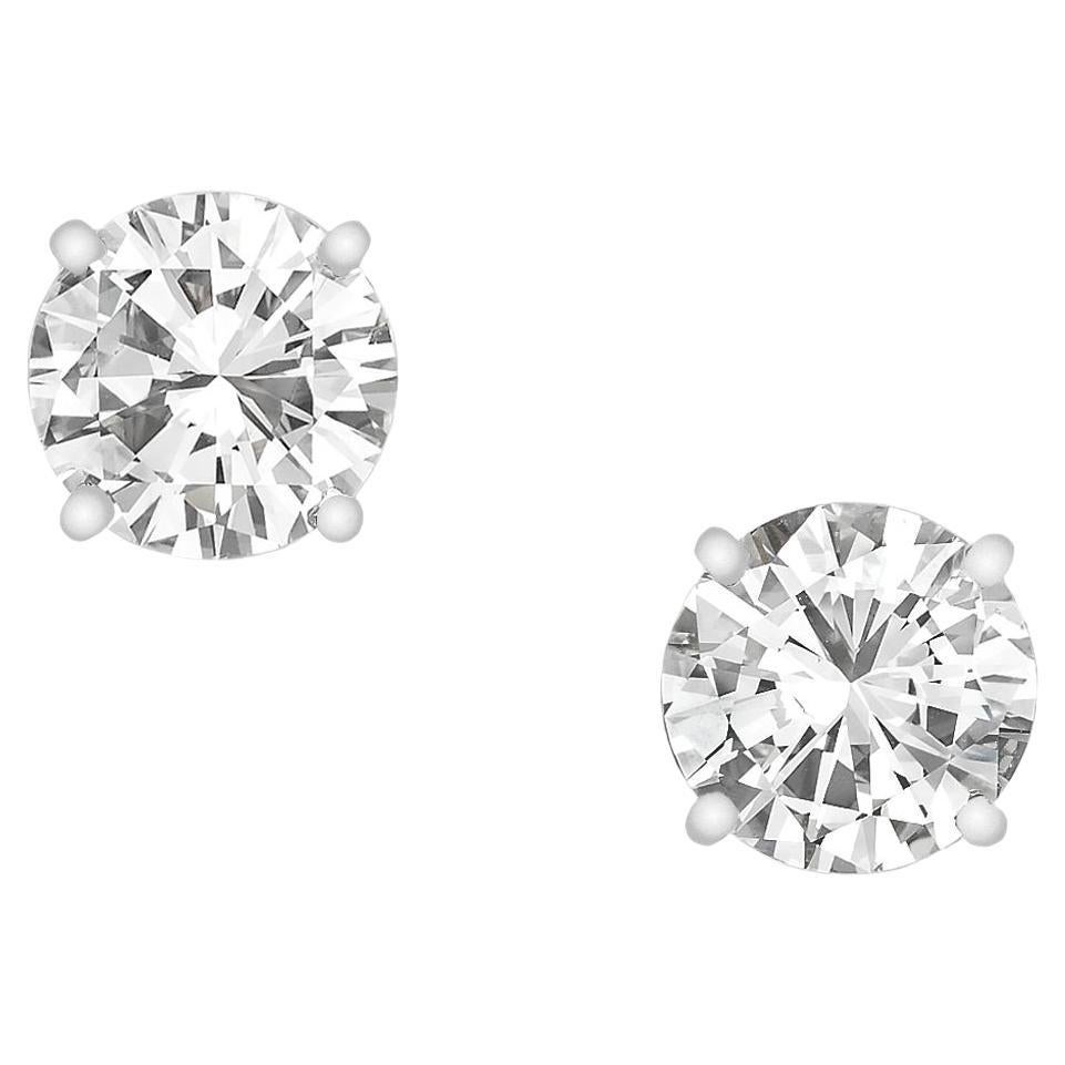 Clous d'oreilles en or blanc avec diamants ronds et brillants de 4,10 carats certifiés GIA