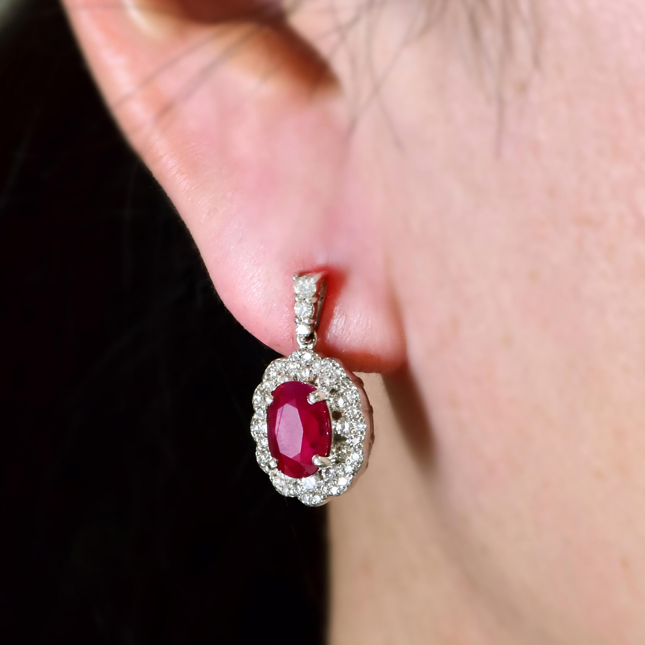 Modern GIA Certified 4.10 Carats Natural Burmese Ruby Earrings Made in Platinum For Sale