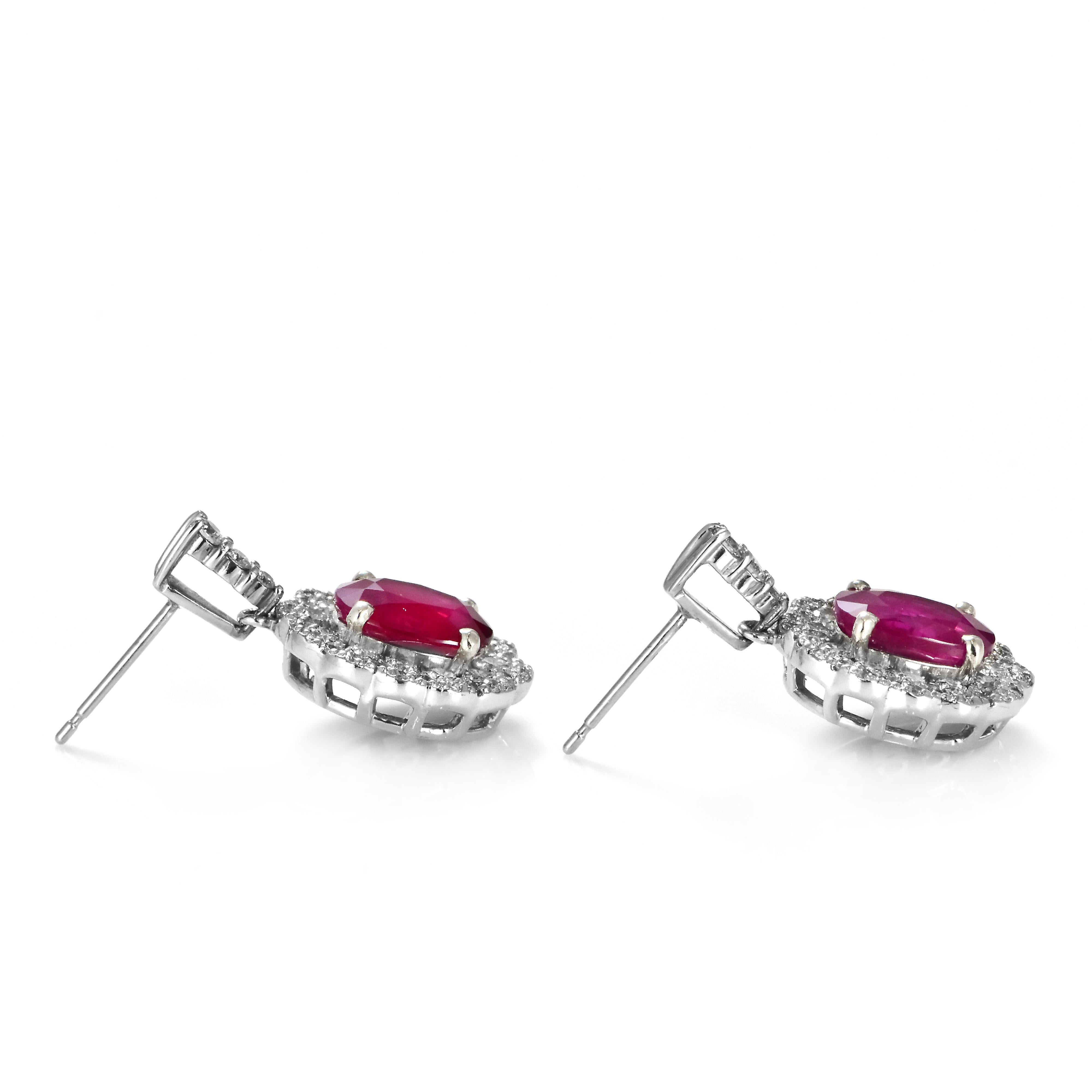 GIA Certified 4.10 Carats Natural Burmese Ruby Earrings Made in Platinum For Sale 1