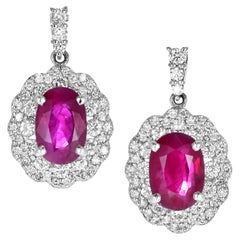 GIA-zertifizierte 4,10 Karat natürliche burmesische Rubin-Ohrringe aus Platin