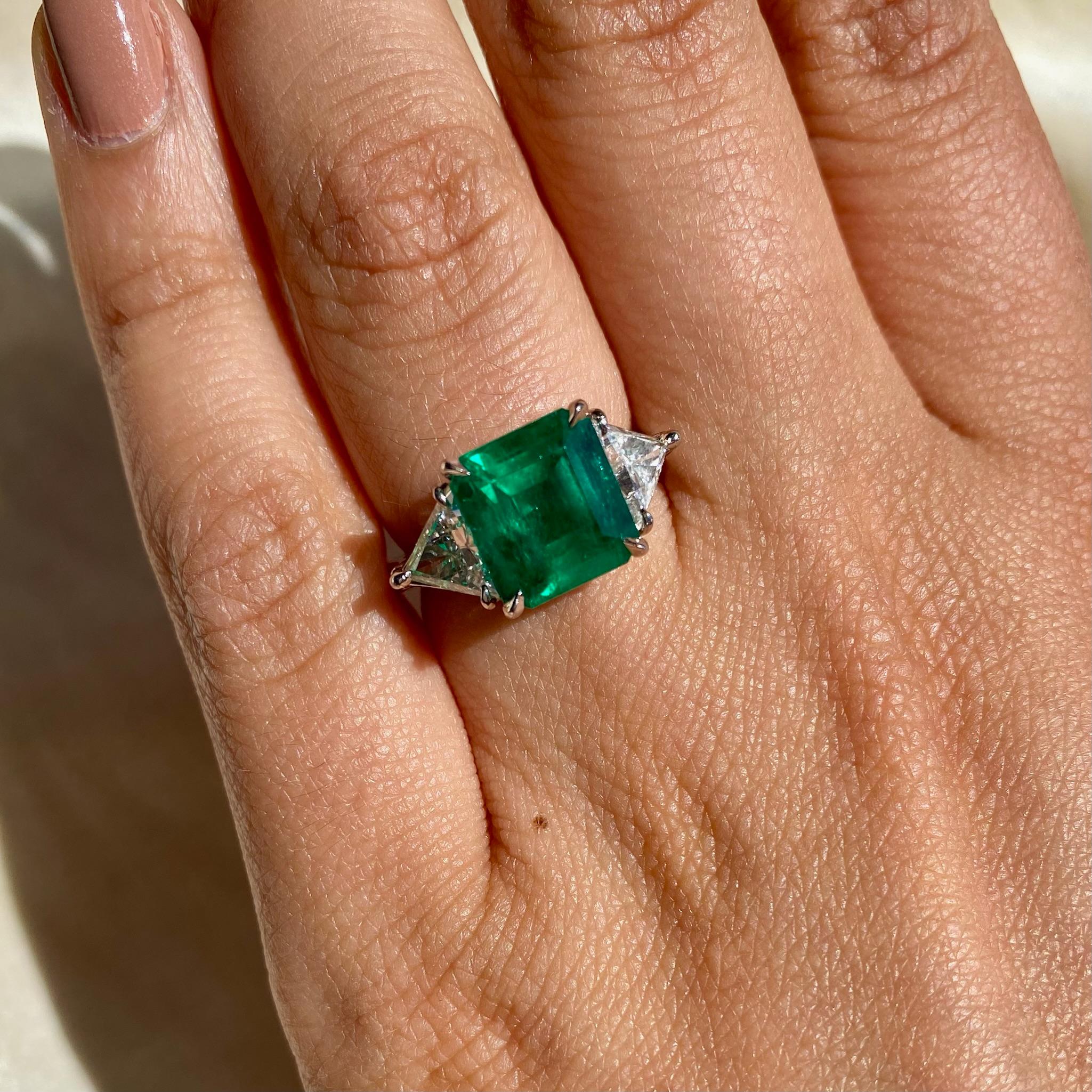 GIA Certified 4.10 ct. Columbian Minor Emerald Cut Estate Cocktail Ring  In Excellent Condition In New York, NY