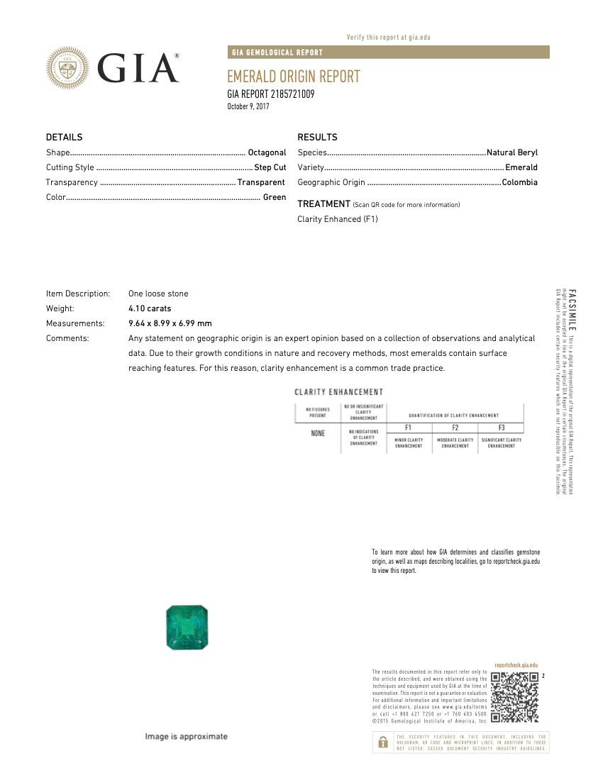 GIA Certified 4.10 ct. Columbian Minor Emerald Cut Estate Cocktail Ring  1