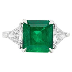 GIA Certified 4.10 ct. Columbian Minor Emerald Cut Estate Cocktail Ring 