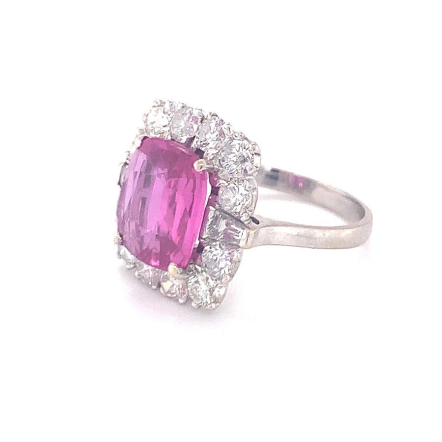 Gia Certified 4.10 Ct. Pink Sapphire and Diamond White Gold Ring, circa 1950s In Good Condition For Sale In Beverly Hills, CA