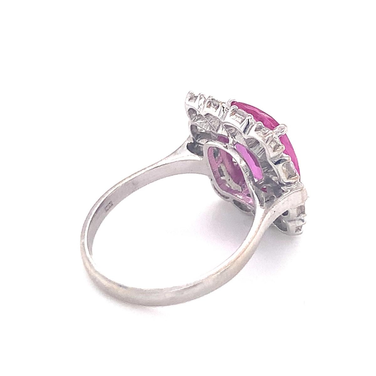 Gia Certified 4.10 Ct. Pink Sapphire and Diamond White Gold Ring, circa 1950s For Sale 1