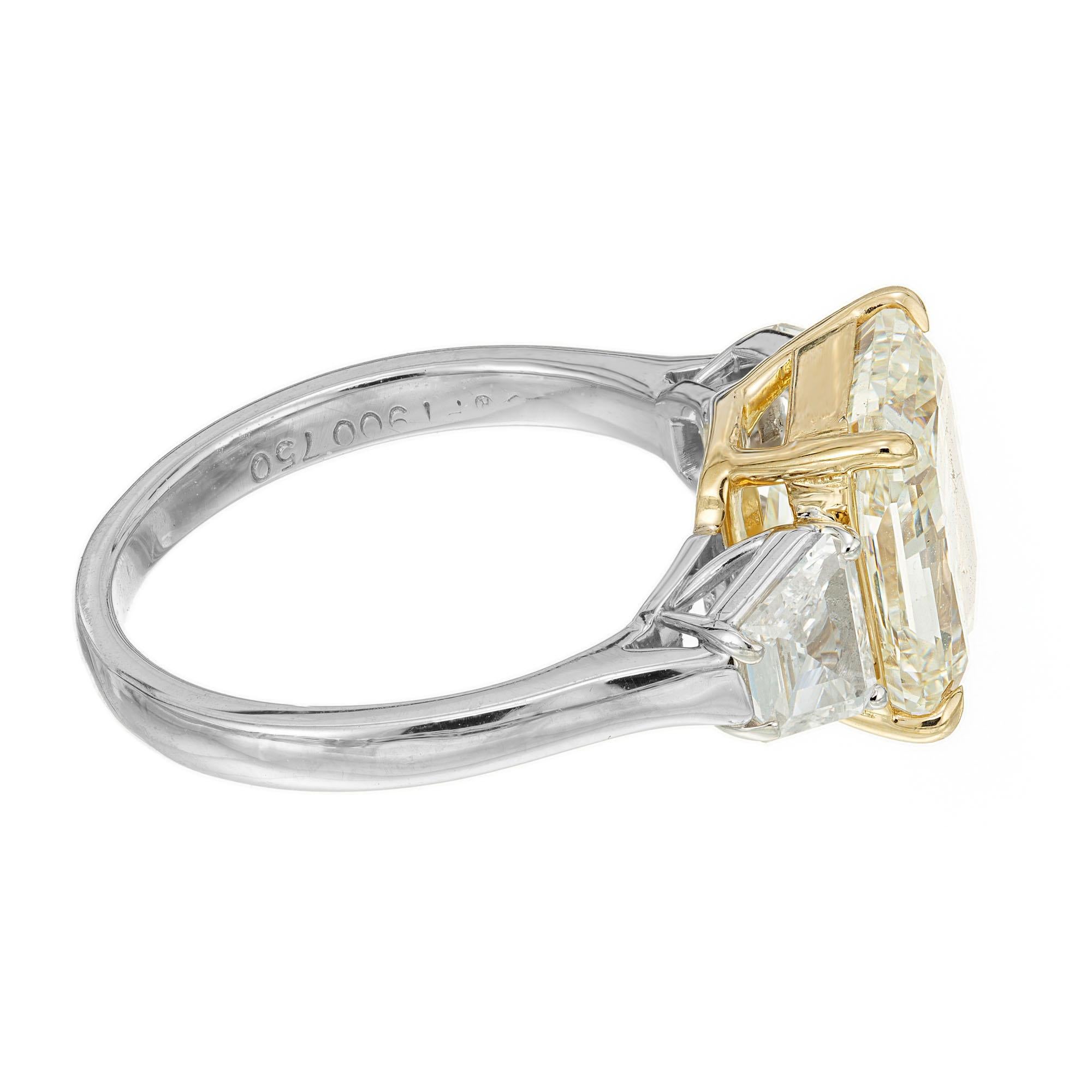 Women's GIA 4.11 Carat Yellow Diamond Platinum Gold Three-Stone Engagement Ring 
