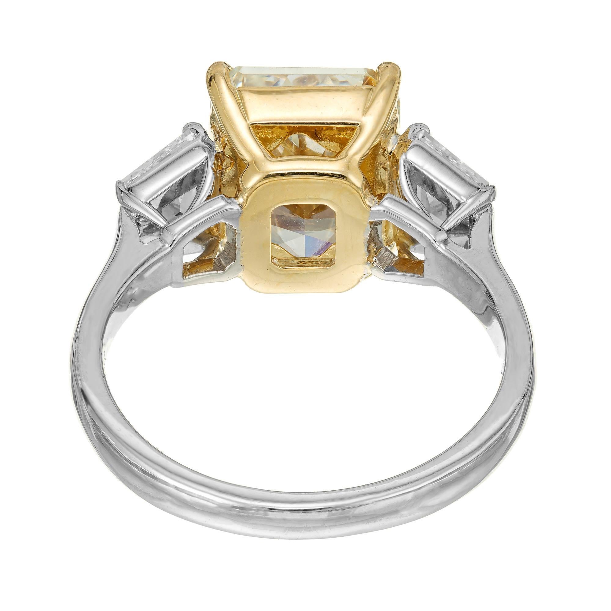 GIA 4.11 Carat Yellow Diamond Platinum Gold Three-Stone Engagement Ring  1