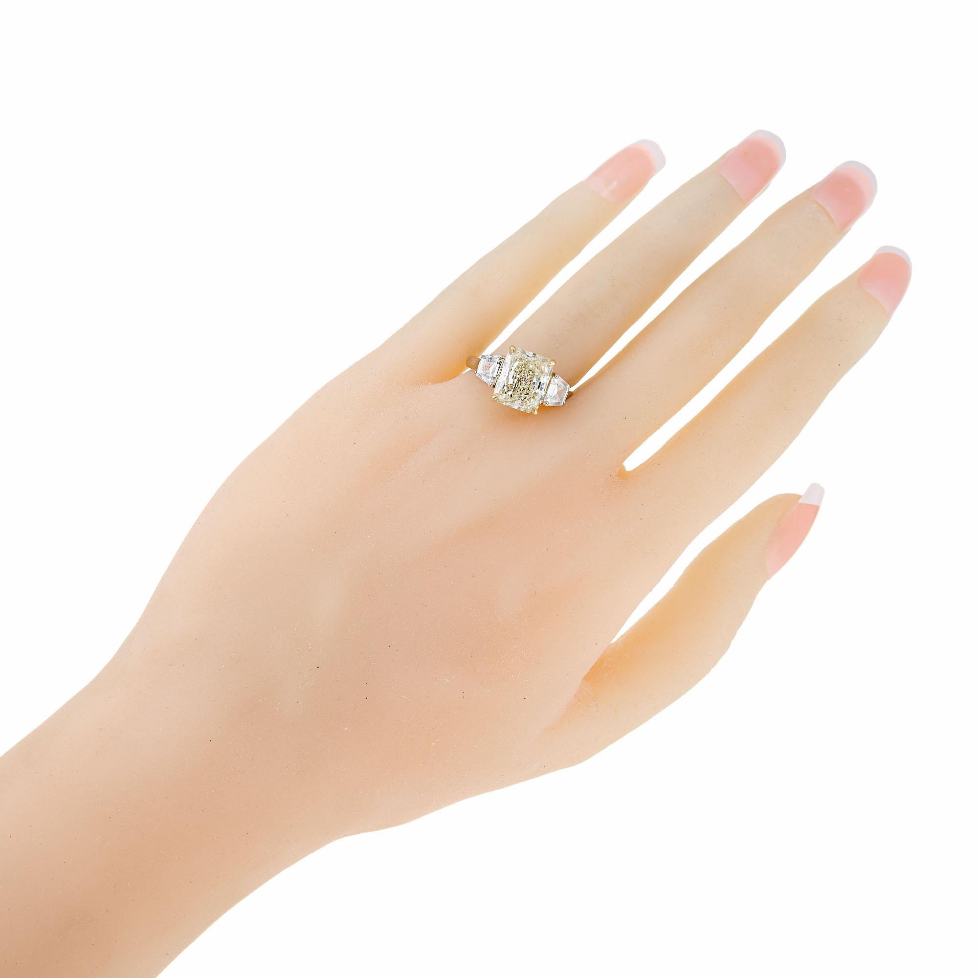 GIA 4.11 Carat Yellow Diamond Platinum Gold Three-Stone Engagement Ring  3