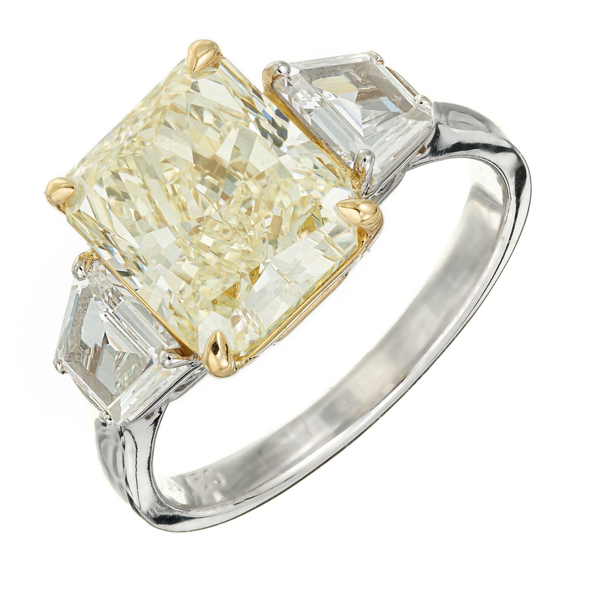 GIA Certified 4.11 Carat Diamond Platinum Gold Three-Stone Engagement Ring 