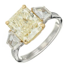 GIA 4.11 Carat Yellow Diamond Platinum Gold Three-Stone Engagement Ring 