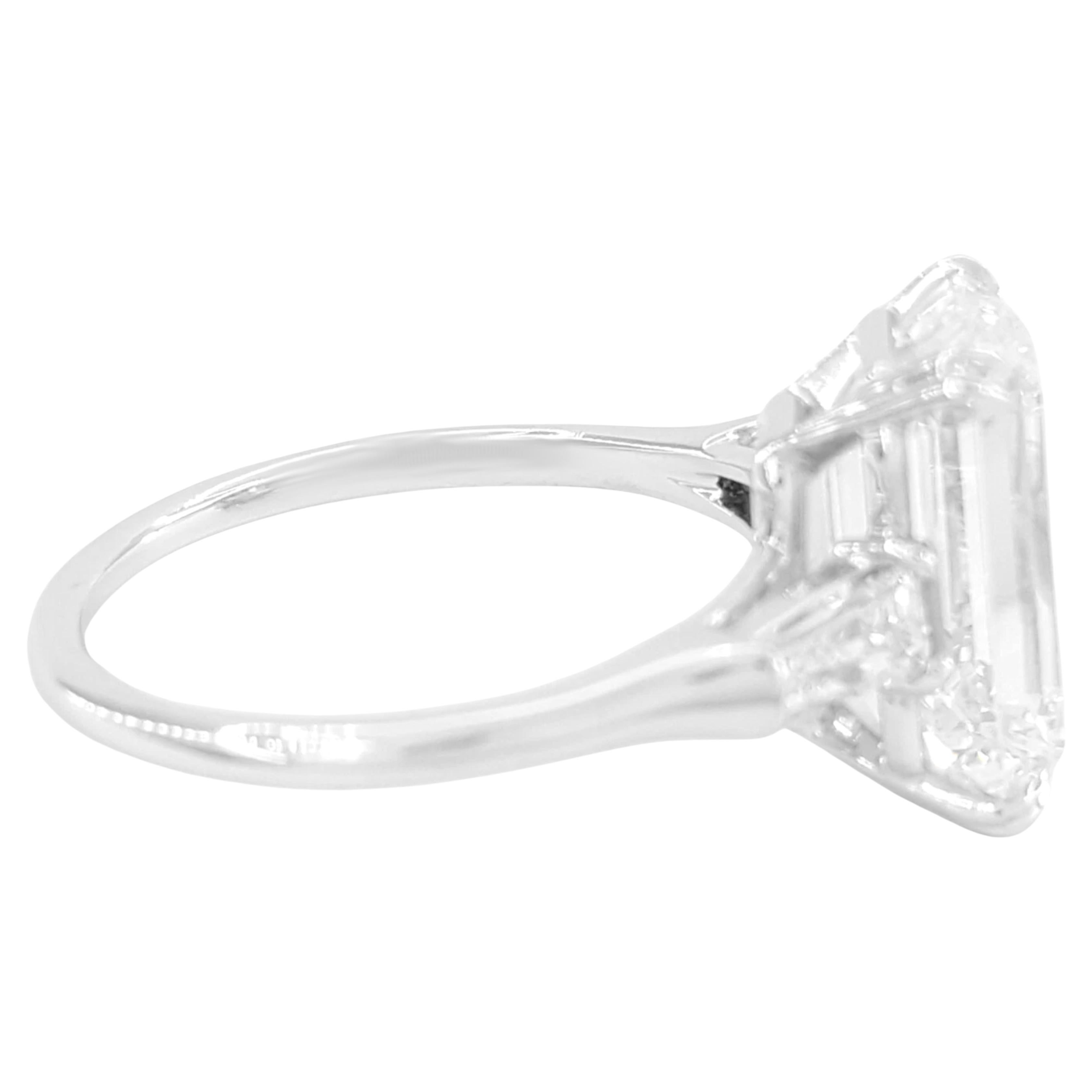 Women's or Men's GIA Certified 4.11 Carat Emerald Cut Diamond Ring D COLOR FLAWLESS For Sale
