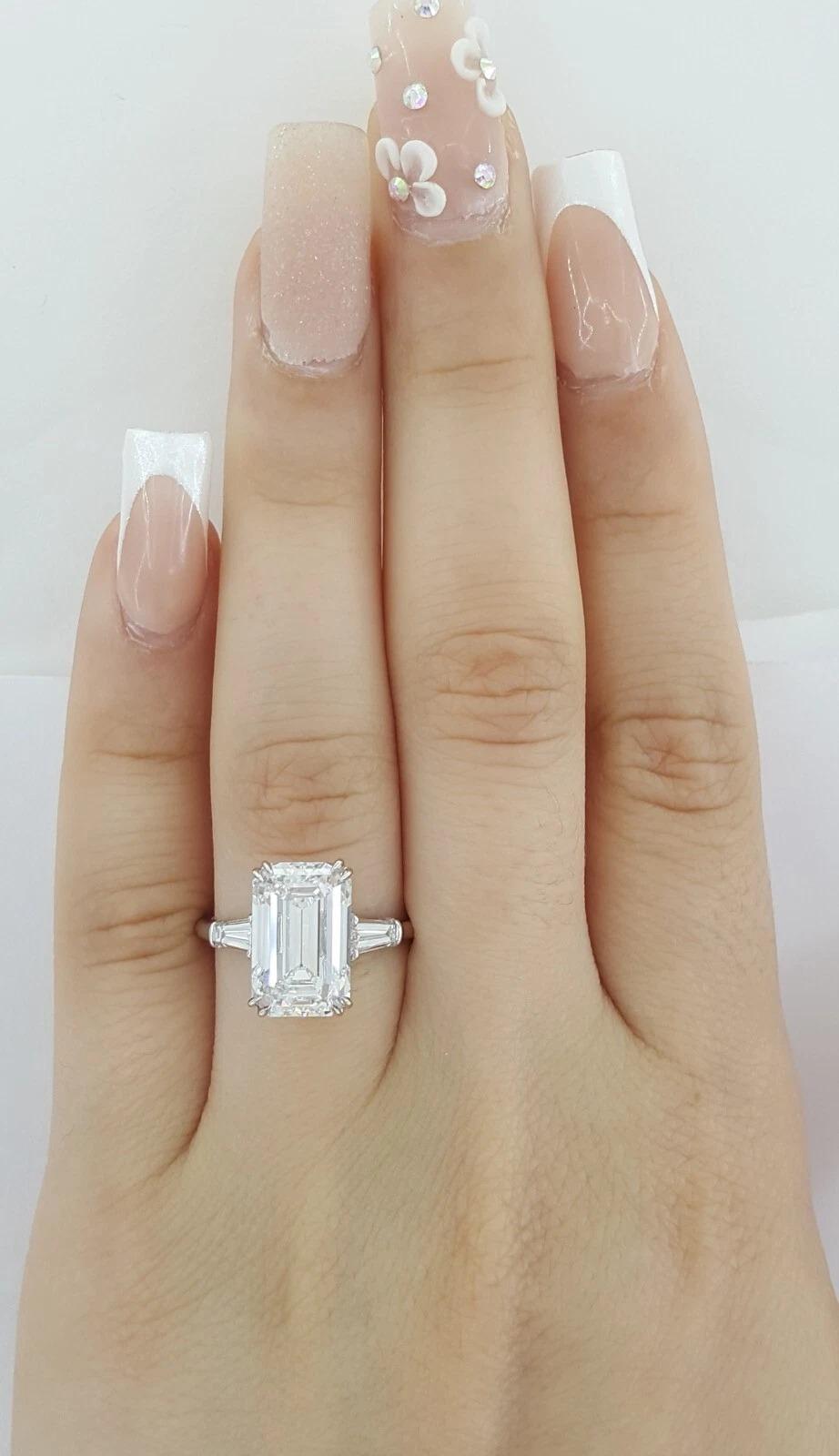 GIA Certified 4.11 Carat Emerald Cut Diamond Ring D COLOR FLAWLESS For Sale 2