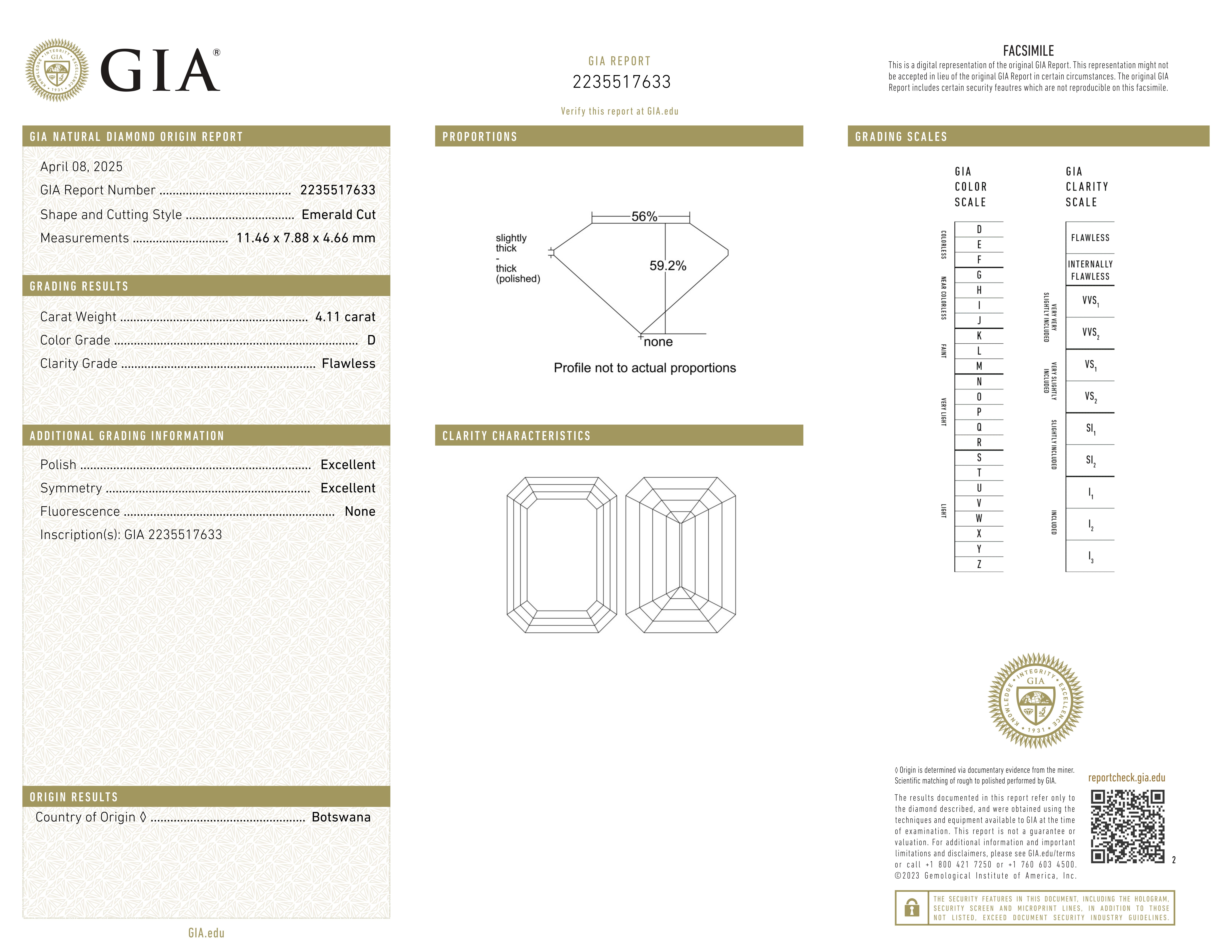 GIA Certified 4.11 Carat Emerald Cut Diamond Ring D COLOR FLAWLESS For Sale 3