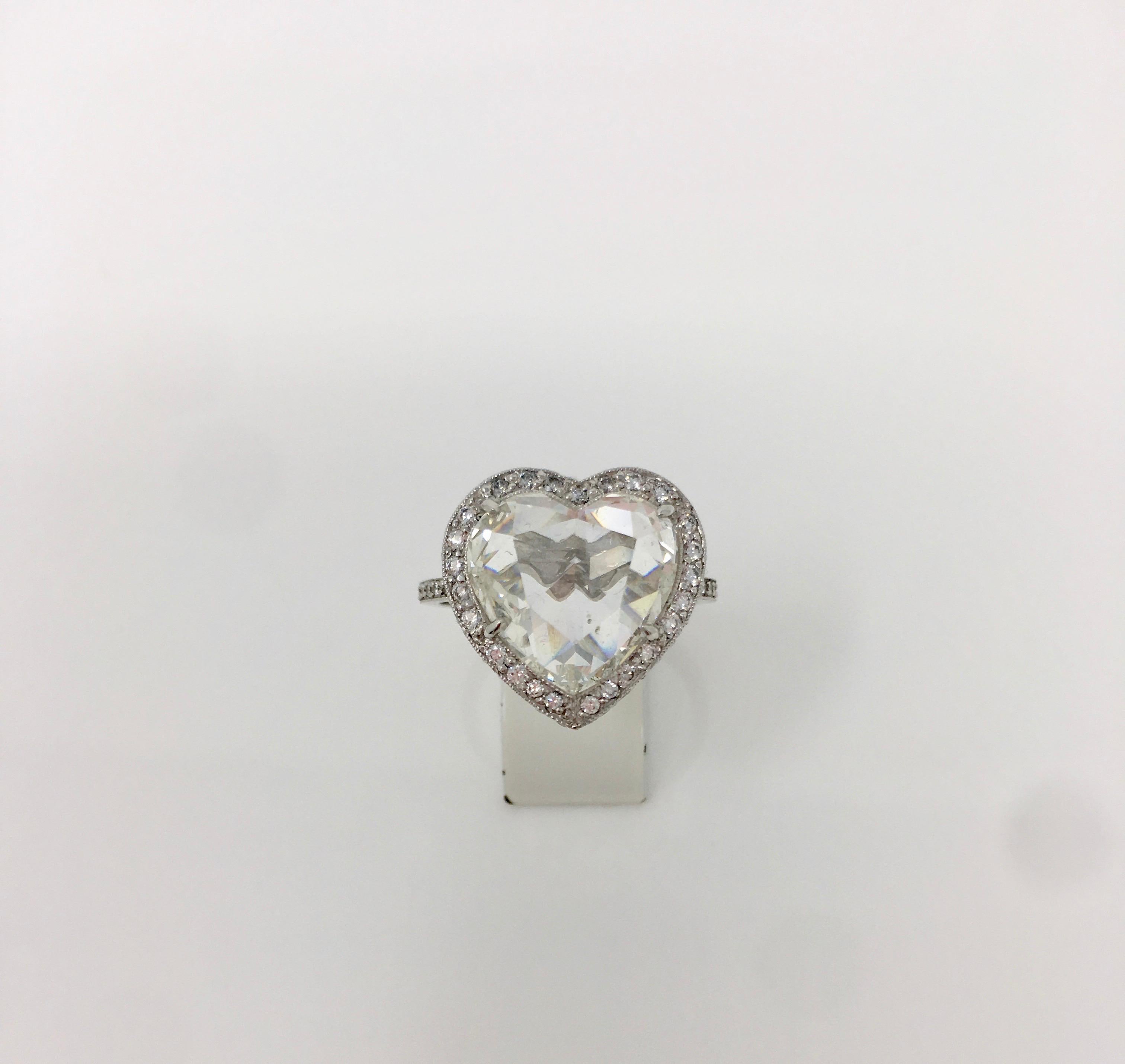 GIA Certified 4.11 Carat Heart Shape Rose Cut Ring in Platinum 3