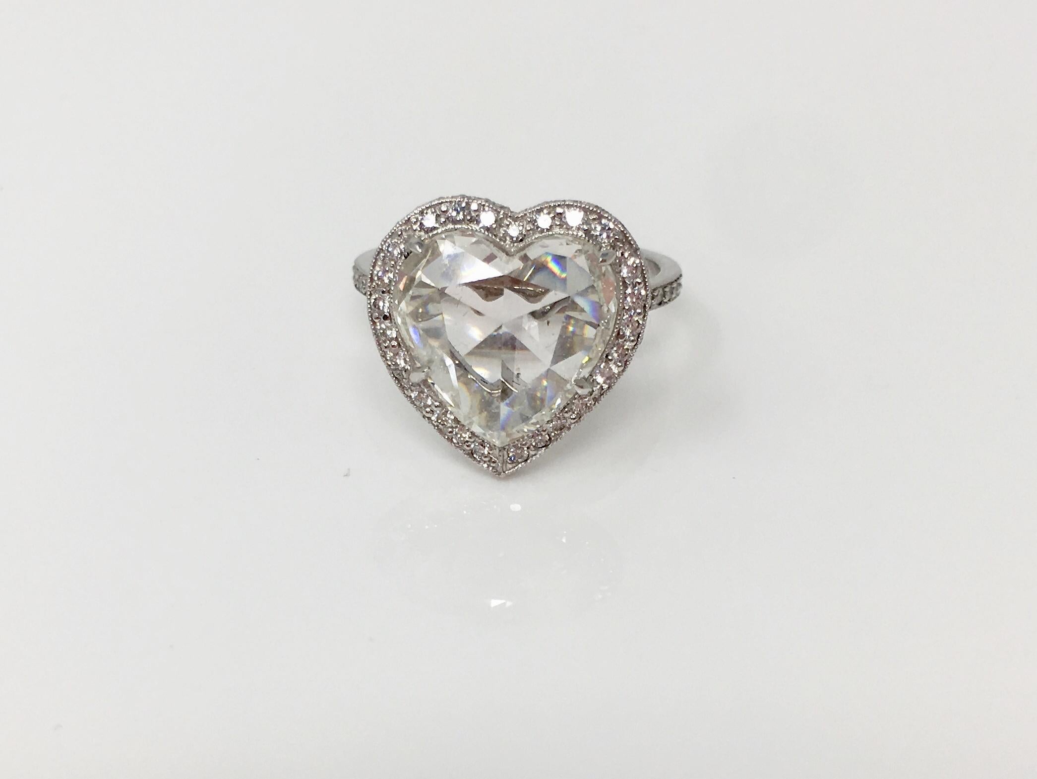 GIA Certified 4.11 Carat Heart Shape Rose Cut Ring in Platinum 6