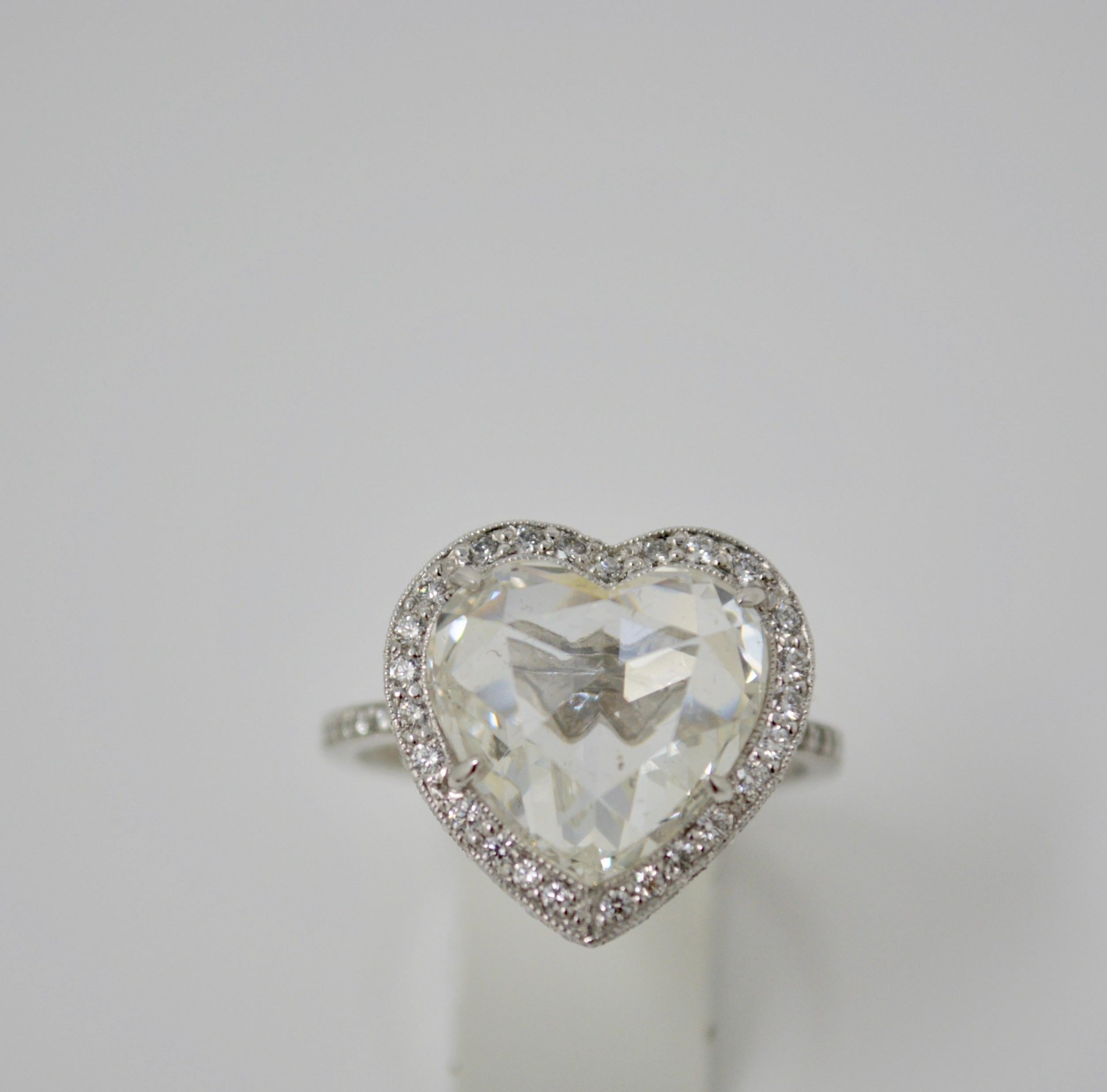 GIA Certified 4.11 Carat Heart Shape Rose Cut Ring in Platinum 2