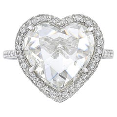 GIA Certified 4.11 Carat Heart Shape Rose Cut Ring in Platinum