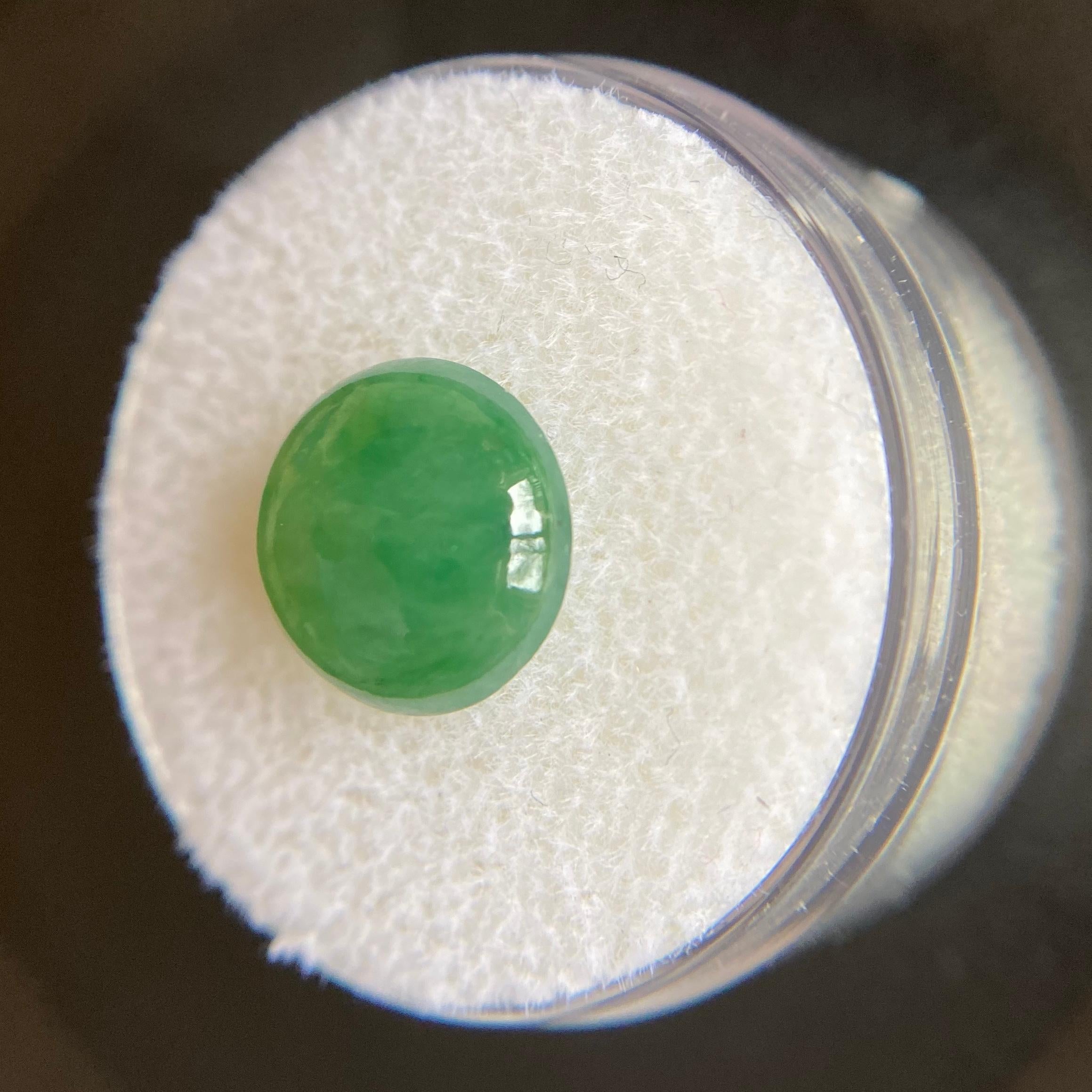 Round Cut GIA Certified 4.11 Carat Jadeite Jade ‘A’ Grade Deep Green Round Cabochon Gem