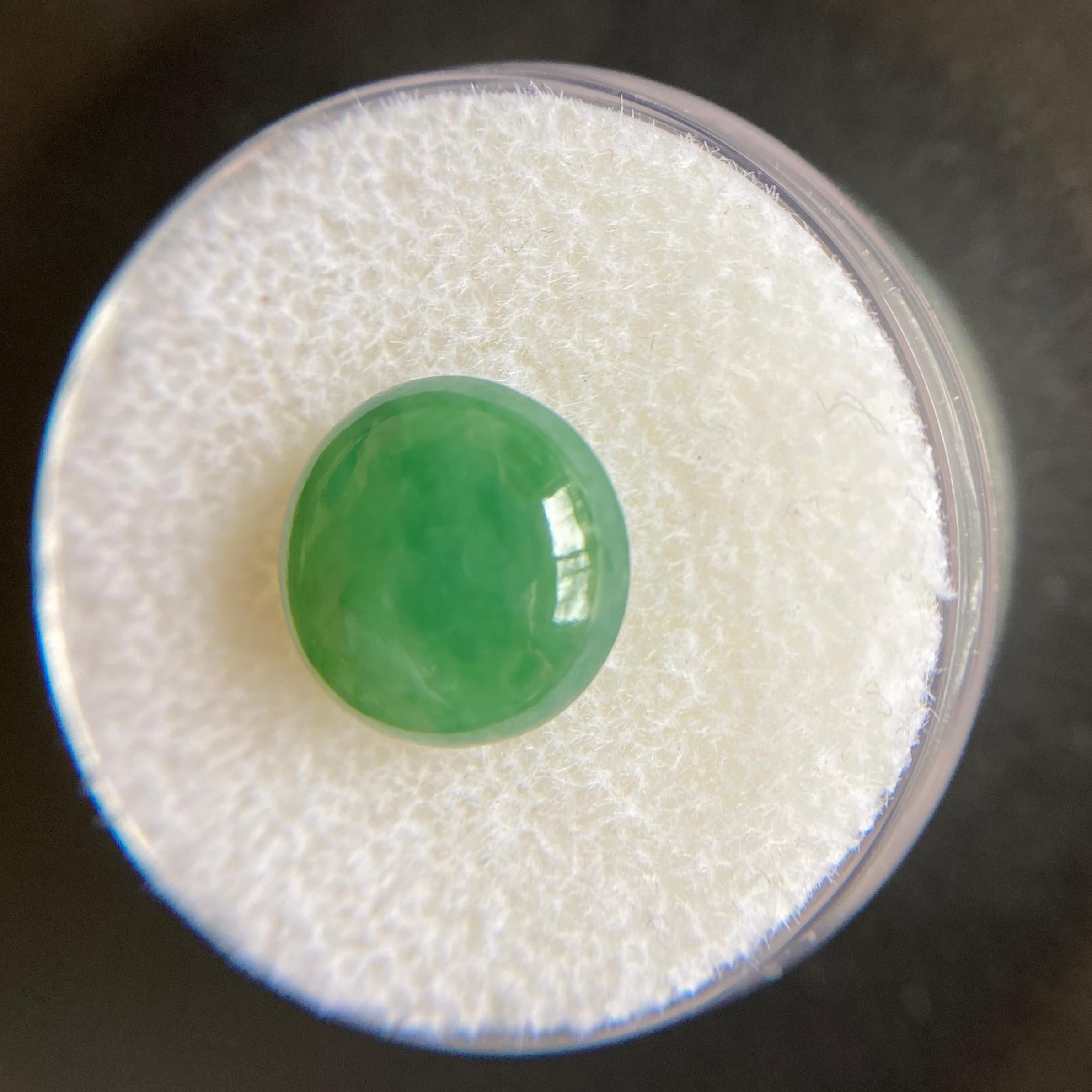 Women's or Men's GIA Certified 4.11 Carat Jadeite Jade ‘A’ Grade Deep Green Round Cabochon Gem