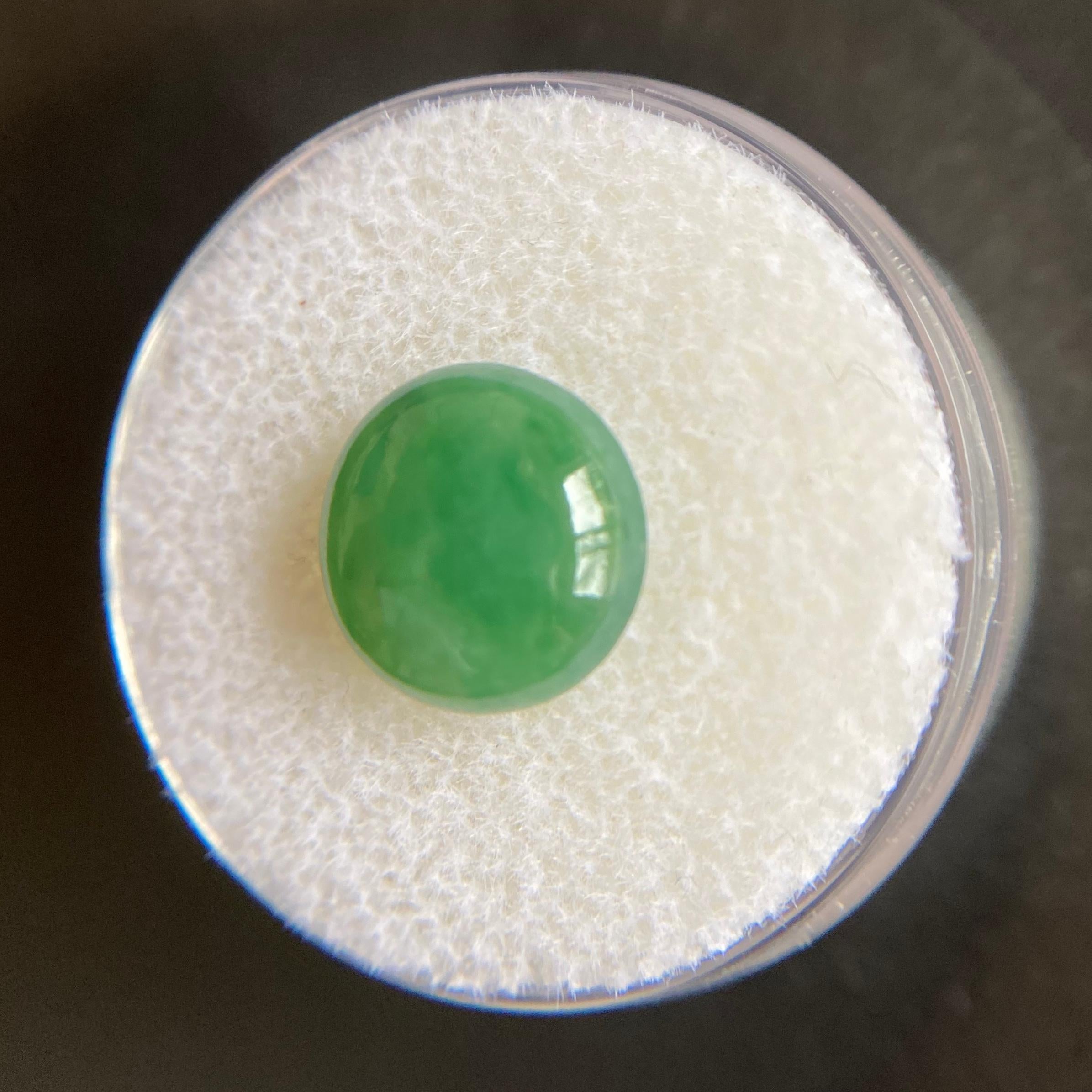 GIA Certified 4.11 Carat Jadeite Jade ‘A’ Grade Deep Green Round Cabochon Gem 1