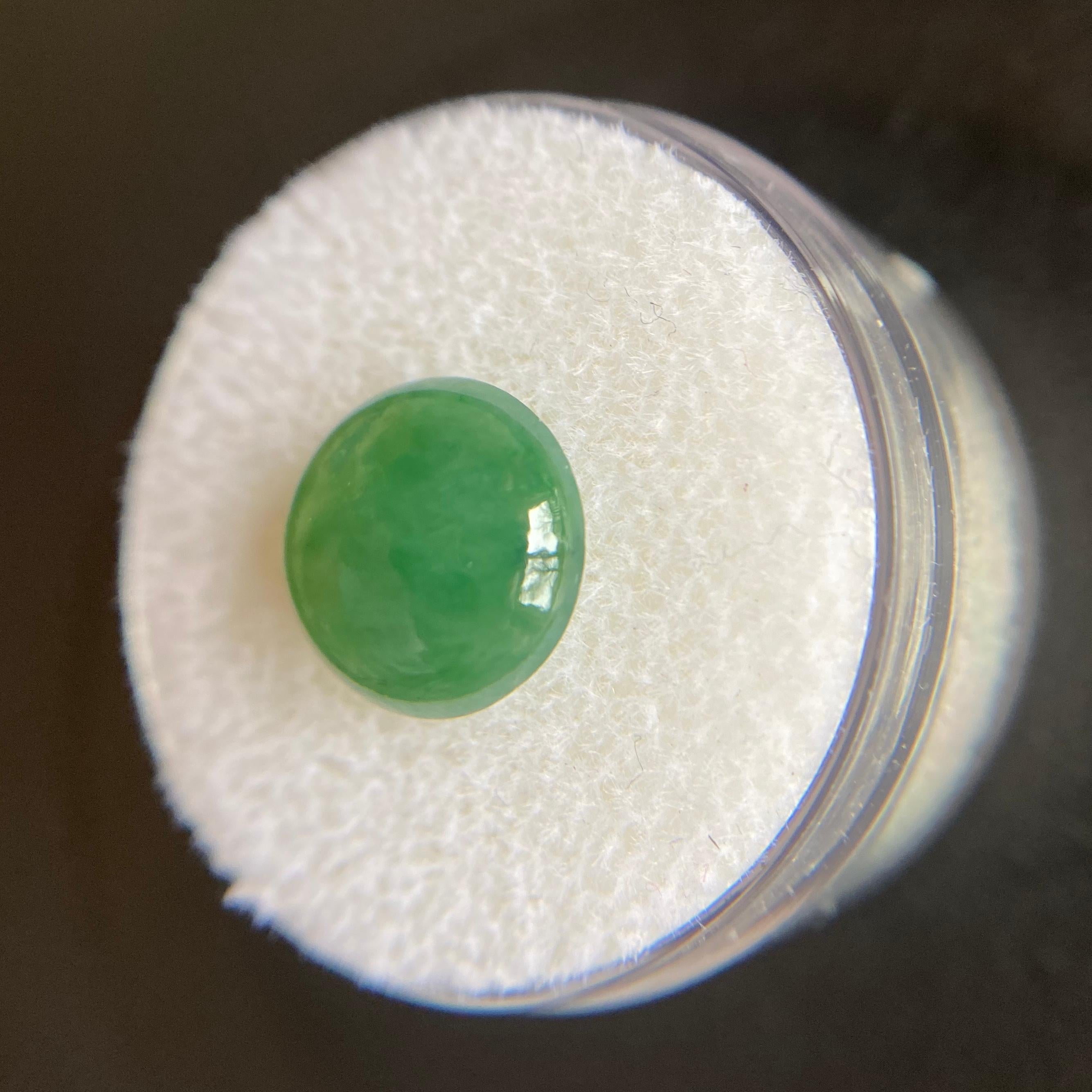 GIA Certified 4.11 Carat Jadeite Jade ‘A’ Grade Deep Green Round Cabochon Gem 2