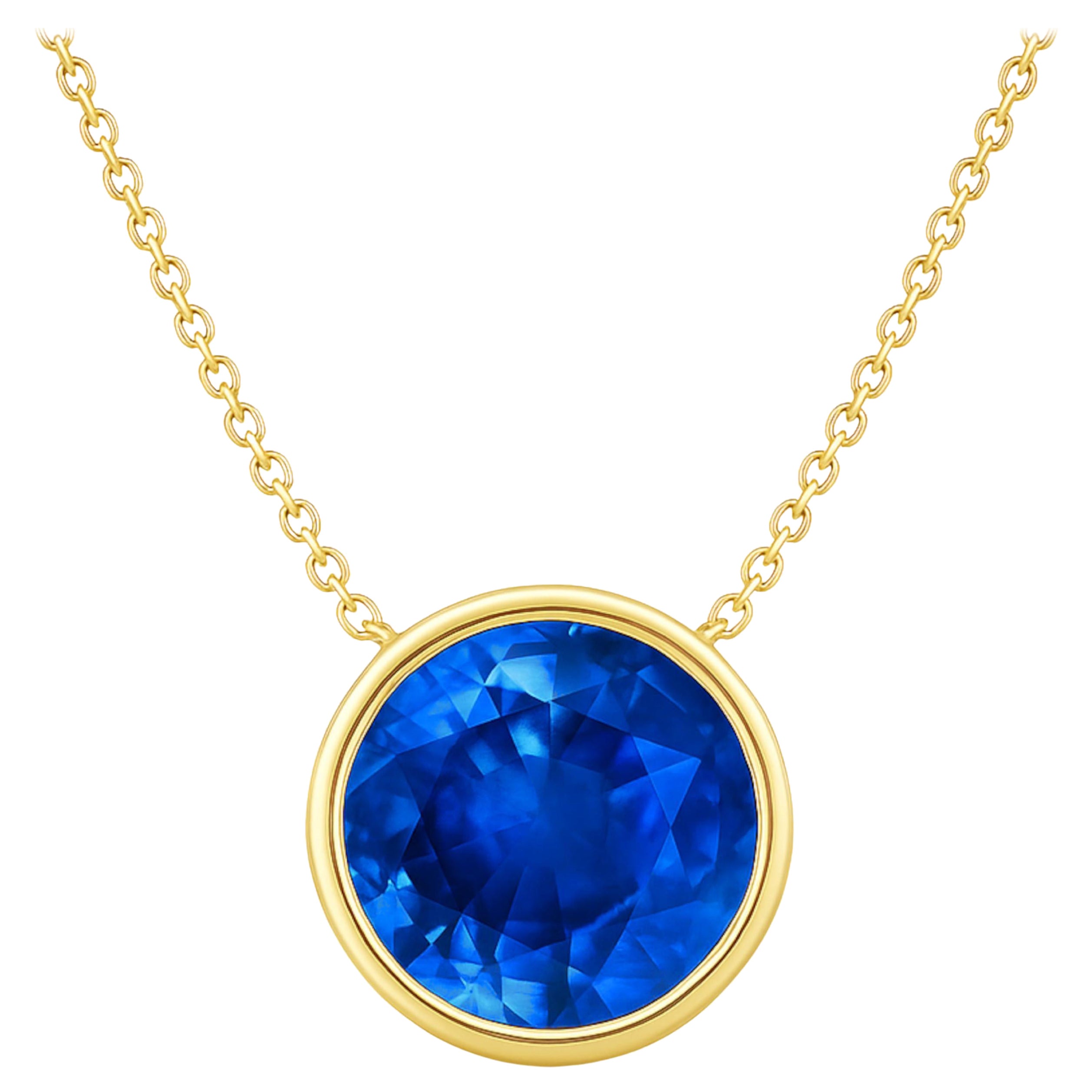 GIA Certified 4.11 Carat NO HEAT Sapphire Bezel Pendant Necklace For Sale