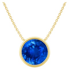 GIA Certified 4.11 Carat NO HEAT Sapphire Bezel Pendant Necklace