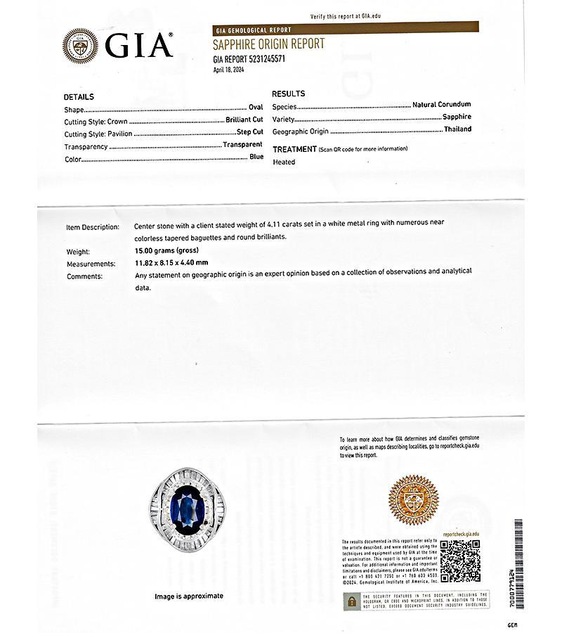 Anillo de diamantes de 1,23 ct y zafiro de 4,11 ct certificado por GIA en Bueno estado para la venta en New York, NY