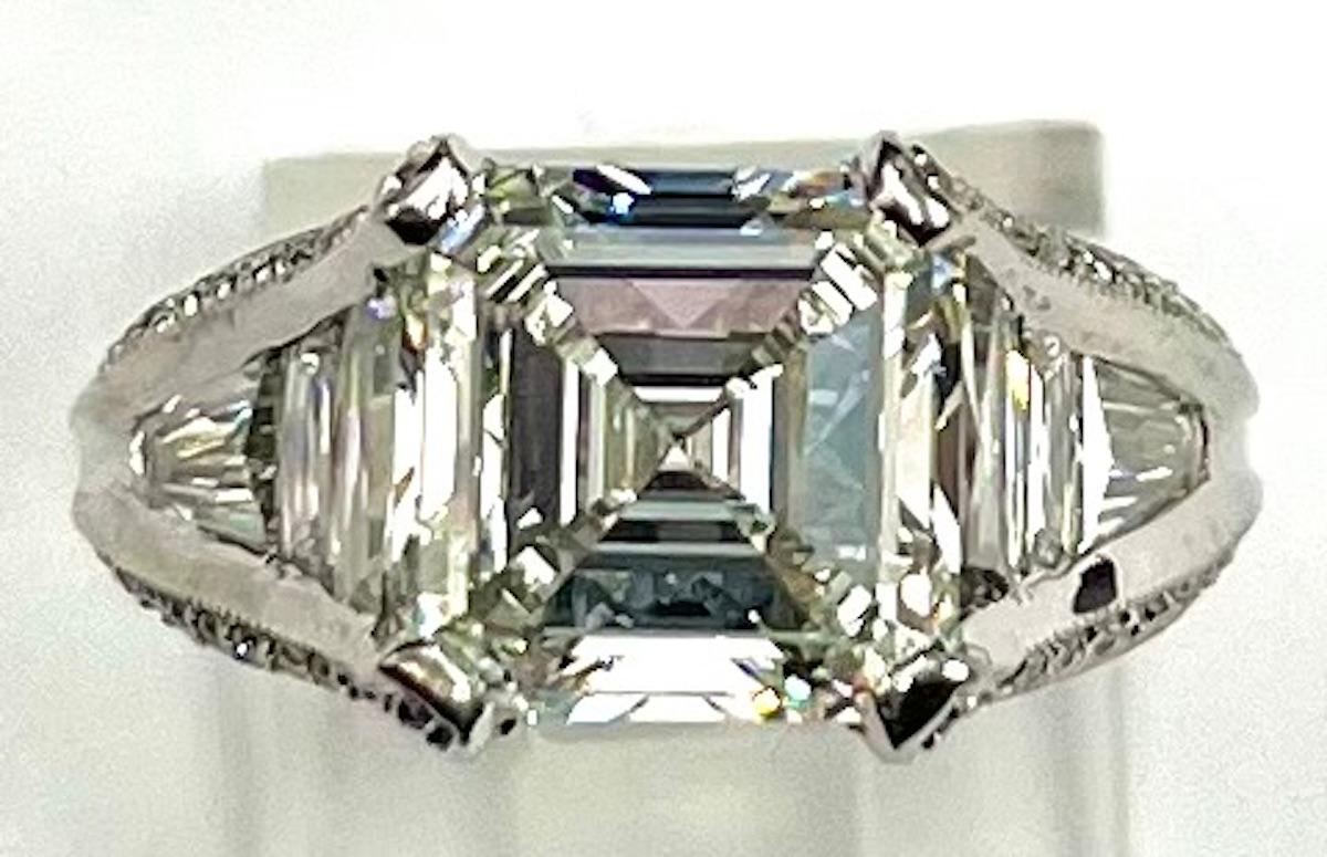 Contemporary GIA Certified 4.11Ct Square Emerald Cut Diamond, I-IF For Sale
