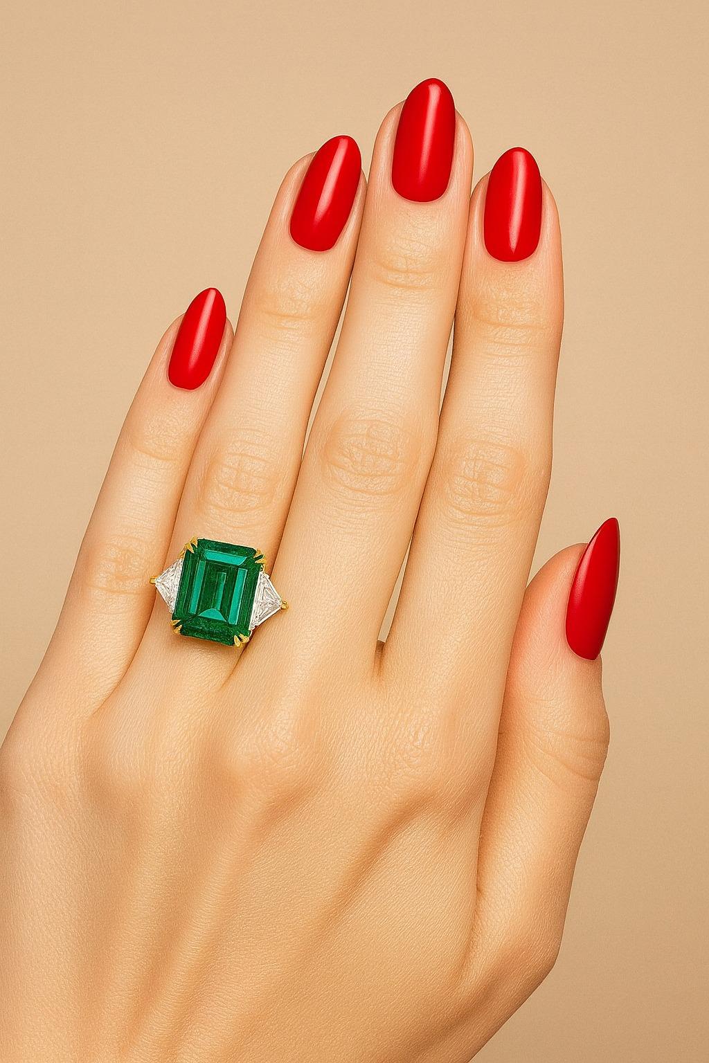 GRS-zertifizierter 4,12 Karat Smaragd-Diamant-Platin-Ring
mit Billionen von Diamanten

Ein exquisiter Ausdruck von Raffinesse und Seltenheit. Im Mittelpunkt dieses atemberaubenden Rings steht ein GIA-zertifizierter 4,12-karätiger, lebhafter